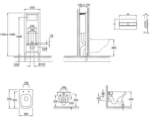 Комплект унитаза с инсталляцией Jacob Delafon Vox E21744RU-00 с сиденьем Микролифт и клавишей смыва