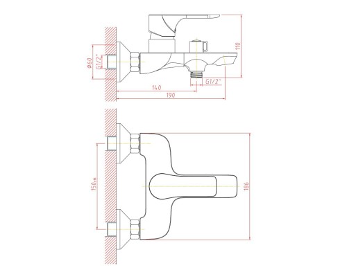 Смеситель для ванны Cron CN61172 Хром