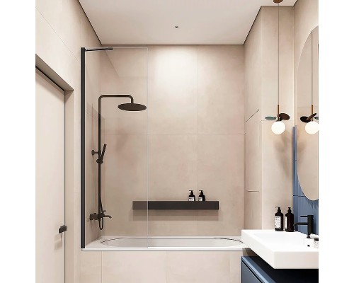 Шторка на ванну Veconi Palau 100 PL84B-100-01-C7 профиль Черный матовый стекло прозрачное