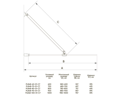 Шторка на ванну Veconi Palau 100 PL84B-100-01-C7 профиль Черный матовый стекло прозрачное