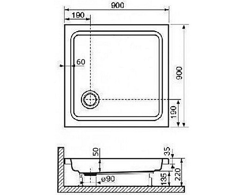 Акриловый поддон для душа RGW Acrylic Style 90x90 16180199-11 Белый