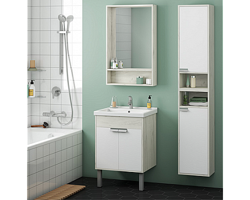 Зеркальный шкаф Флай 60 белый, дуб крафт Aquaton 1A237602FA860