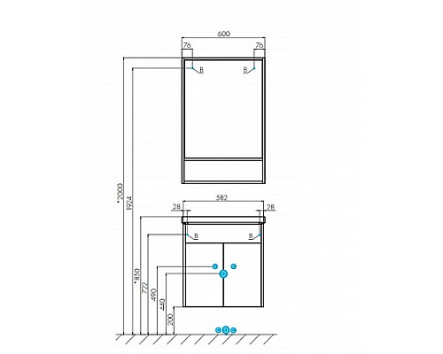 Зеркальный шкаф Флай 60 белый, дуб крафт Aquaton 1A237602FA860
