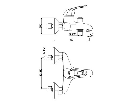 Смеситель для ванны GPD Adrio MBB120 Хром