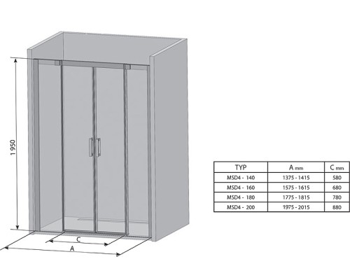 Душевая дверь Ravak Matrix MSD4-200 0WKK0100Z1 профиль Белый стекло Transparent