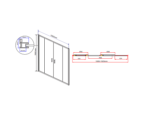 Душевая дверь Vincea Garda 190 VDS-1G2190CL профиль Хром стекло прозрачное