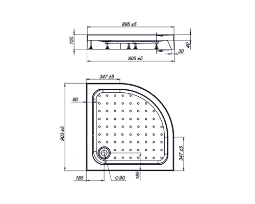 Акриловый поддон для душа Vincea 90x90 Белый, арт