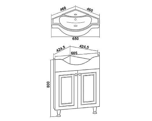Тумба под раковину Runo КЛАССИК 65 УТ000004162 угловая