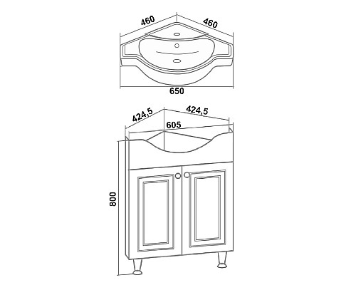 Тумба под раковину Runo КЛАССИК 65 УТ000004162 угловая