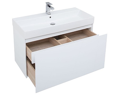 Тумба под раковину Aquanet Йорк 100 202091 подвесная Белый глянец