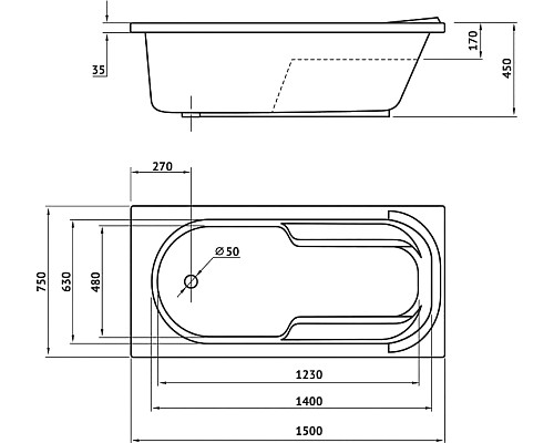 Ванна акриловая Berges Lumbo 150x75