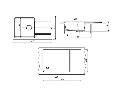 Кухонная мойка Florentina Липси-860 20.130.D0860.201 Жасмин