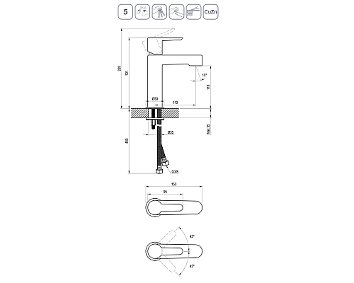Смеситель для раковины Ravak Puri PU 014.20 X070181 Черный матовый