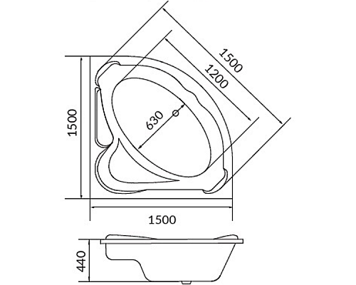 Акриловая ванна 1MarKa Ibiza 150x150 01иб1515