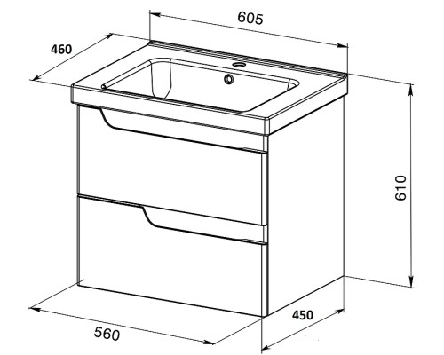 Тумба с раковиной Orange Topline-Milano 60 TP-M60-02+RA подвесная Белый глянец