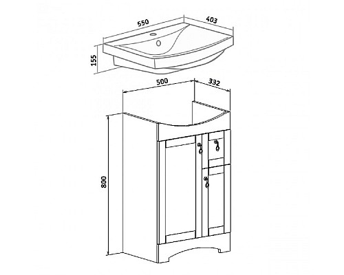 Тумба под раковину Runo МЕРИДА 55 00-00000738