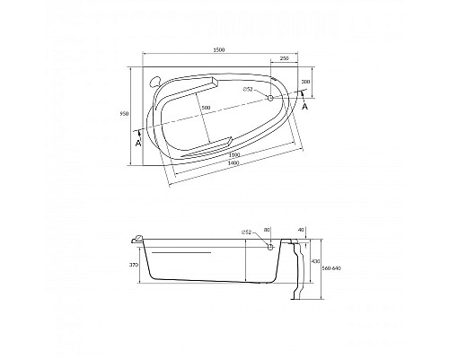Ванна асимметричная Cersanit JOANNA 150 правая