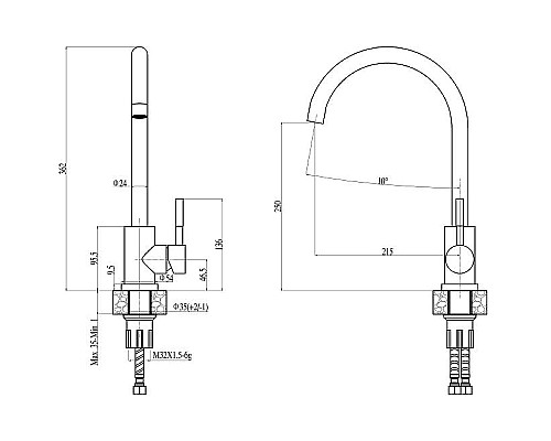 Смеситель для кухни Haiba HB70304-3 Нержавеющая сталь