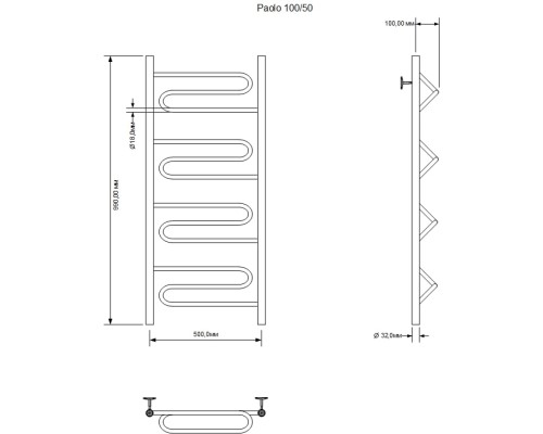 Полотенцесушитель водяной Aquanet Paolo 1000x500, хром