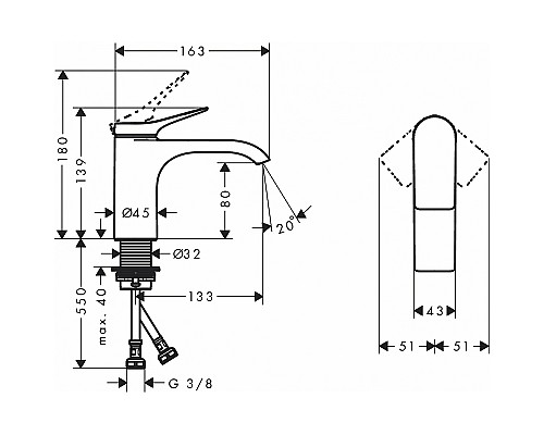 Смеситель для раковины Hansgrohe Vivenis 75012670 Черный матовый