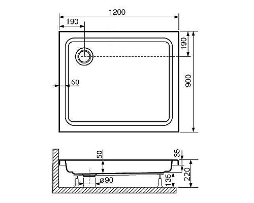 Акриловый поддон для душа RGW Acrylic Style 120x90 16180292-11 Белый