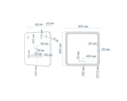 Зеркало Art&Max Genova AM-Gen-800-800-DS-F с подсветкой с сенсорным выключателем Черное