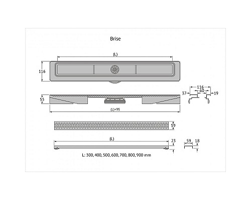 Душевой лоток BERGES C1 Brise 800 матовый хром боковой
