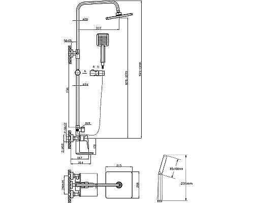 Душевая система Agger Brilliant A0394444 Черная матовая