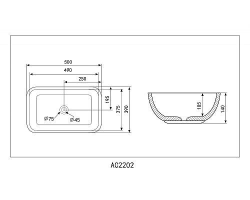 Раковина накладная ABBER Rechteck AC2202MB черная матовая