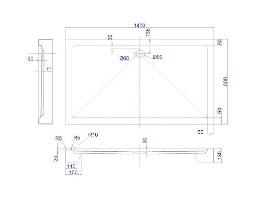 Акриловый поддон для душа Royal Bath HP RB8140HP 140х80 Белый