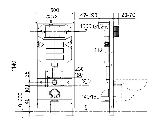 Комплект унитаза с инсталляцией Ceramica Nova Metropol CN4002MB_1002B_1000 с сиденьем Микролифт и Черной матовой клавишей смыва