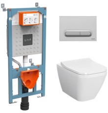 Комплект унитаза с инсталляцией Vitra Integra Square с сиденьем Микролифт и клавишей смыва матовый