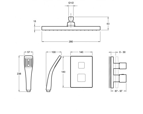 Душевая система Jacob Delafon Modulo E30757-CP с термостатом Хром