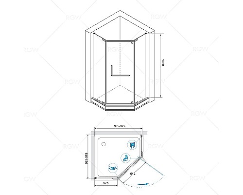 Душевой уголок RGW Passage PA-081 100x100 35088100-11 профиль Хром стекло прозрачное