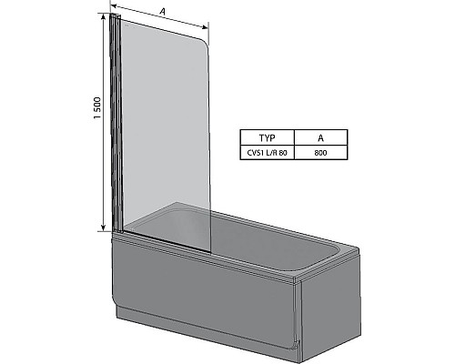 Шторка для ванны Ravak CVS1 7QR40100Z1 80 R белый стекло