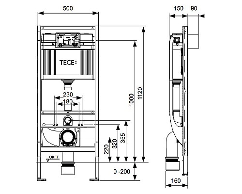 Инсталляция Tece Profil 9300379 для унитаза-биде без кнопки смыва