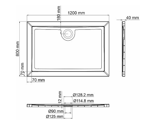 Душевой поддон из стеклопластика WasserKRAFT Salm 120x80 27T06 Белый глянец