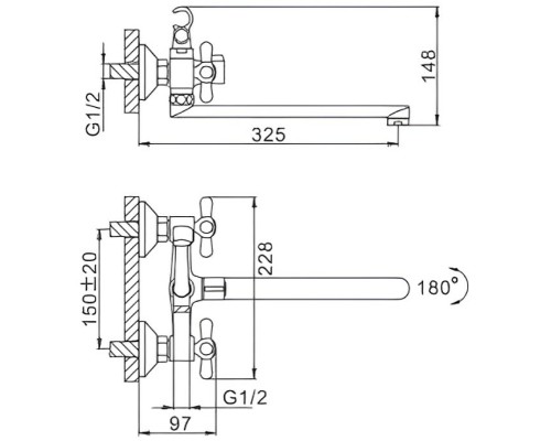 Смеситель для ванны Frap H25 F2225 универсальный Хром