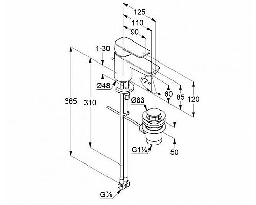 Однорычажный смеситель на умывальник Kludi Pure&Style 403850575