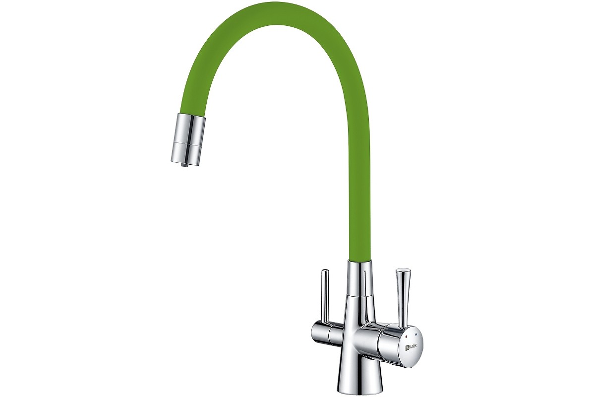 LM3075C-Green "COMFORT" Смес-ль для кух, с гибк излив, с подключ к фильт питьевой воды, хром/зелены