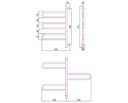 Полотенцесушитель электрический 773x535 черный матовый МЭМ Сунержа Парео 4.0-3С 31-0823-0773
