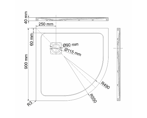 Душевой поддон из искусственного камня WasserKRAFT Rhin 90x90 44T01 Белый матовый