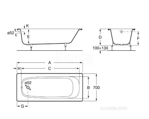 Чугунная ванна Roca Continental 21290200R 160x70 