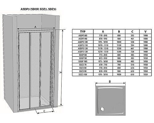Душевая дверь Ravak Supernova ASDP3-130 00VJ03R2Z1 профиль Черный стекло Transparent