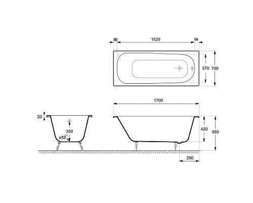 Ванна чугунная Delice Continental 170х70 с анстикользящим покрытием Ванна чугунная Delice Continental 170х70 с анстикользящим покрытием