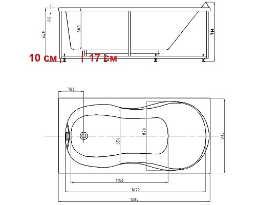 Акриловая ванна Aquatek Мартиника 180х90 MAR180-0000053 без панелейсо слив-переливом
