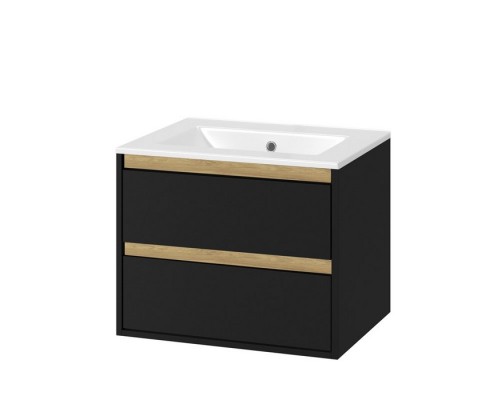 Тумба под раковину Excellent Tuto 80 см черный матовый/дуб, 2 ящика