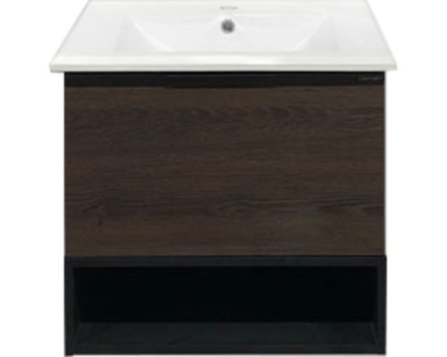 Тумба с раковиной Comforty Франкфурт 60 00004150530 подвесная Дуб шоколадно-коричневый Черная матовая