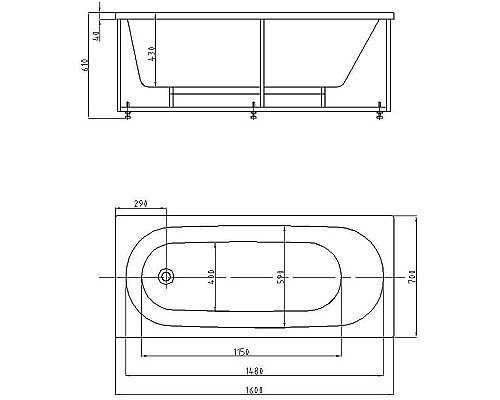 Акриловая ванна Aquatek Оберон 160х70 OBR160-0000039 без панелейсо слив-переливом