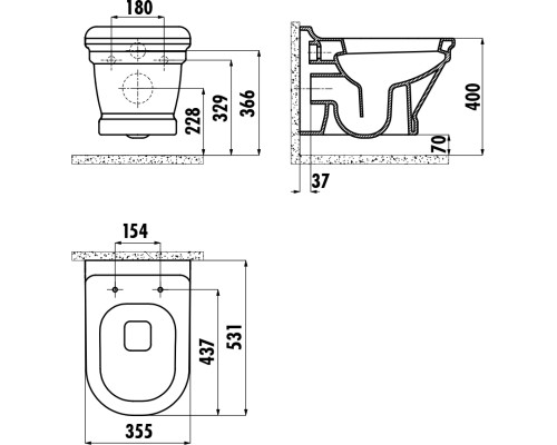 Унитаз Creavit Antik AN320-11CB00E-0000 подвесной Белый без сиденья